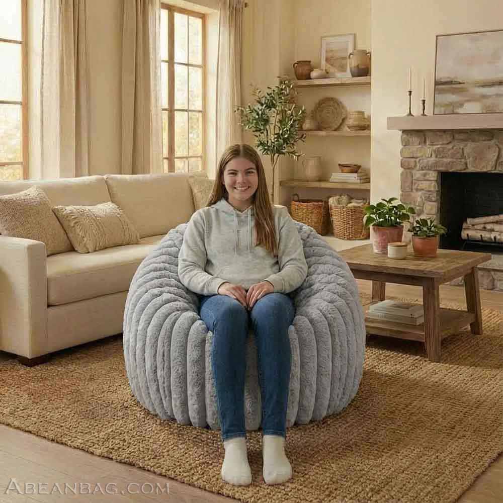 Ribbed Faux Fur Bean Bags Chunky Fur Chair